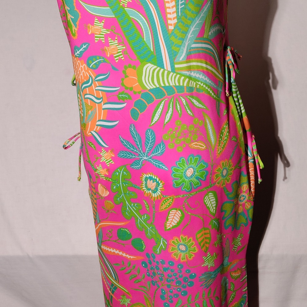 Gretchen Scott XL Pink Hummingbird Heaven Side Tie Sleeveless Maxi Dress Slit - Picture 8 of 10
